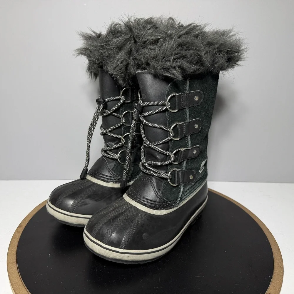 Sorel Joan Of Arctic Boots Youth Size‎ 2 Black Waterproof Faux Fur Snow Winter